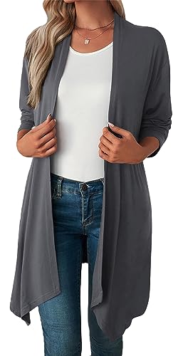 Happy Cherry Lange Strickjacken für Frauen Sommer Langarm Strickjacken Damen Elegante Lässige Strickjacke Leichte Boyfriend Strickjacke Grau Strickjacke XL von Happy Cherry