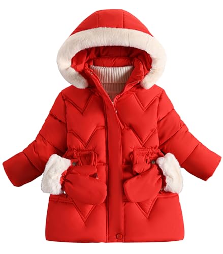 Happy Cherry Mädchen Winterjacke Lange mit Fellkapuze Mantel Winddicht Outdoor Outerwear Warm Verdickte Parka 90/DE Größe 86-92 von Happy Cherry