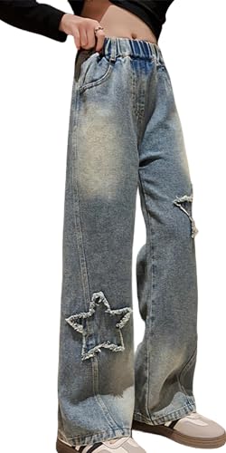 Happy Cherry Ripped Jeans für Mädchen Wide Leg Hose Cargo Vintage Y2k Baggy Jeans 13-15Jahre von Happy Cherry