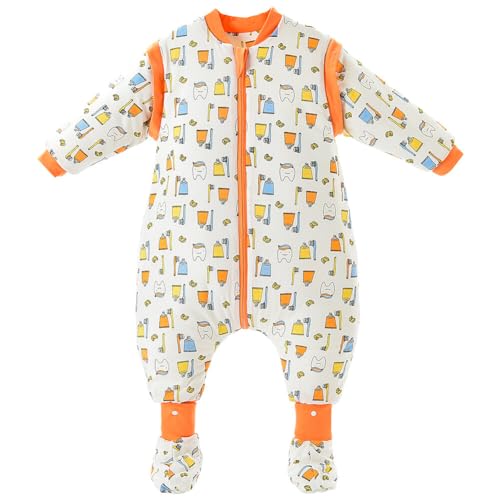 Happy Cherry - Schlafsack mit Füßen Junge Mädchen Baby Pyjama Abnehmbare Ärmel Kleinkind Schlafstrampler Invierno mit Beinen Kinder Schlafsäcke Baumwolle mit Separate Beine - 3-4 Jahre von Happy Cherry