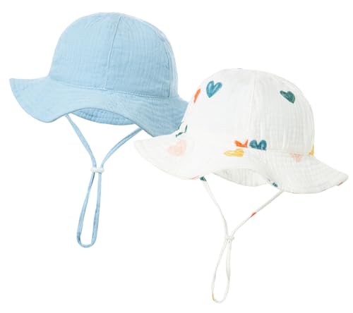 Happy Cherry - Sonnenhut Kinder Sommerhut UV-Schutz 50+ Baby Fischerhut Jungen Mädchen Sonnenschutz mit Verstellbarer Kinnriemen Fischerhut Kinder Strandhut Sommer - 3-12 Monate - Weiß von Happy Cherry