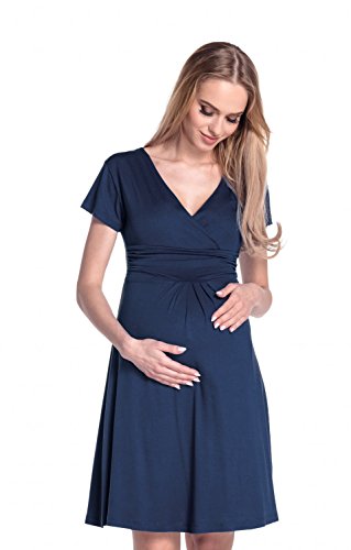 HAPPY MAMA Boutique Damen Viskosejersey Umstandskleid Schwangerschafts Kleid Kurzarm 108p (Marine, 42, XL) von HAPPY MAMA