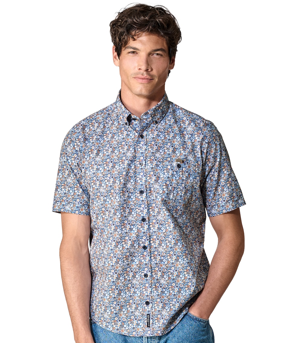 Große Größen Freizeithemd Kurzarm Print Casual Fit, Herren, blau, Größe: 7XL, Baumwolle, Happy Size Men Große Größen Freizeithemd Kurzarm Print Casual Fit, Herren, blau, Größe: 7XL, Baumwolle, Happy Size Men von CASAMODA