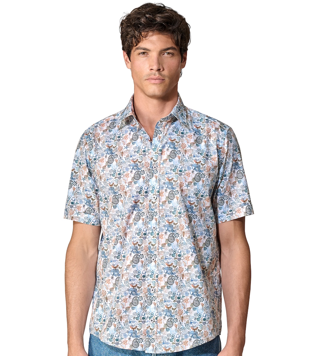 Große Größen Freizeithemd Kurzarm Print Casual Fit, Herren, blau, Größe: XL, Baumwolle, Happy Size Men Große Größen Freizeithemd Kurzarm Print Casual Fit, Herren, blau, Größe: XL, Baumwolle, Happy Size Men von CASAMODA