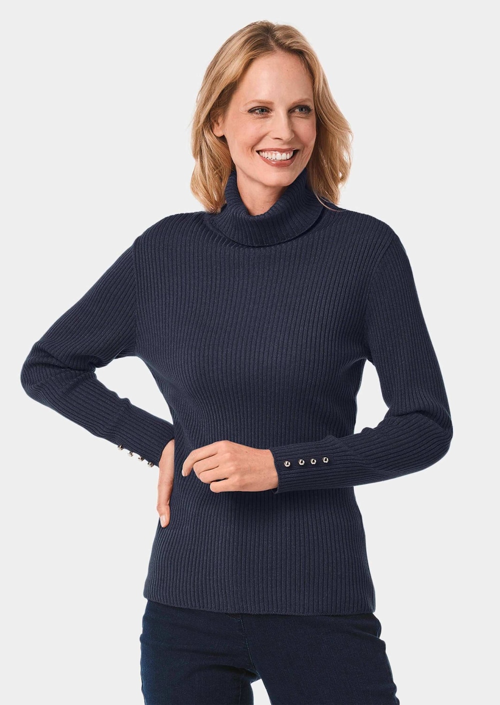 Große Größen Eleganter Rollkragenpullover mit optischen Knöpfen, Damen, blau, Größe: 24, Synthetische Fasern/Viskose/Baumwolle, Happy Size Women Große Größen Eleganter Rollkragenpullover mit optischen Knöpfen, Damen, blau, Größe: 24, Synthetische Fasern/Viskose/Baumwolle, Happy Size Women von GOLDNER