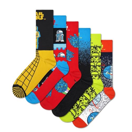 Happy Socks 6-Pack Star Wars Socken, Death Star Geschenkbox mit Darth Vader, Storm Trooper und R2-D2 crew Socken für tolle Fans Größe 36-40 von Happy Socks