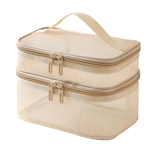 Harilla Doppelschichtige Kulturtasche, tragbare kleine Tragetaschen, Badezimmer-Kosmetik-Organizer, Damen-Make-up-Tasche für Toilettenartikel, ätherisches Öl, Gold von Harilla