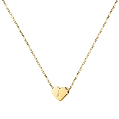 Harilla Damen Herz Kette mit Buchstaben Gold Personalisierte Kette mit Namen, 18K Vergoldete Herzkette Buchstaben Halskette Herz Buchstaben Anhänger Schmuck Geburtstag Geschenk für Frauen Mädchen, L von Harilla