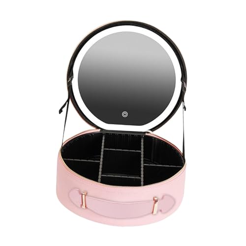 Harilla Intelligente LED-Make-up-Tasche mit Spiegel, Reise-Organizer, tragbare Kosmetikbox aus PU-, LED-Lampe, Kosmetikspiegel, Reise-Kosmetiktasche, ROSA von Harilla
