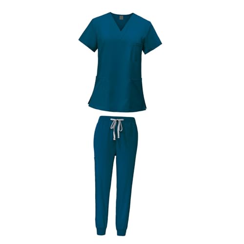 Harilla Peeling-Set für Frauen, Krankenschwester-Arbeitskleidung -Ausschnitt, professionelles maschinenwaschbares Oberteil und Jogginghose, Blau, m von Harilla