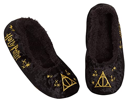 Harry Potter Hausschuhe für Damen und Mädchen, die Heiligtümer des Todes zum Reinschlüpfen, Ballettpumpen, Slipper-Socken, Schwarz , 37 EU von Harry Potter