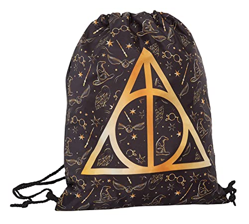 Harry Potter Kordelzug-Tasche für Kinder, Heiligtümer des Todes, PE-Set, Trainer, Turnbeutel, Schwimmtasche, Schulrucksack, schwarz / goldfarben, Einheitsgröße, Beutel mit Kordelzug von Harry Potter