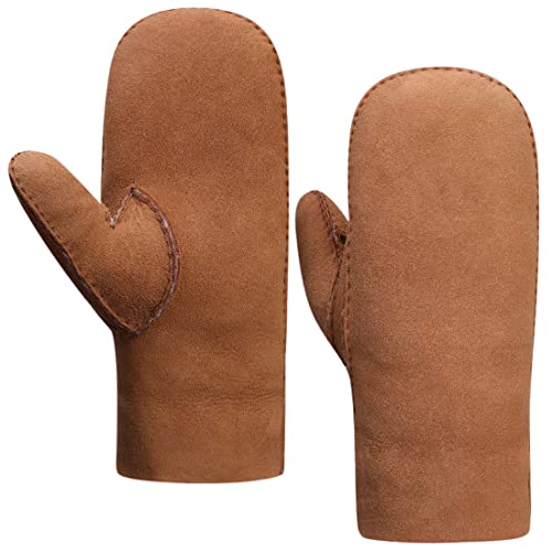 Harssidanzar Fäustlinge Lederhandschuhe,Winter Herren Warme echte Wildleder Lammfell Shearling Fäustlinge Lederhandschuhe KM044EU, Kamel, Größe XL von Harssidanzar