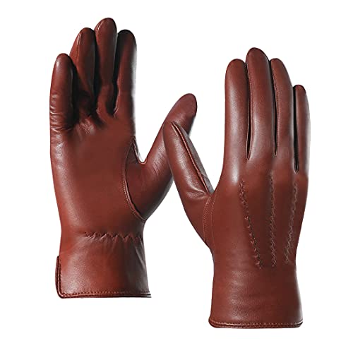 Harssidanzar Herren Italienische Schaffell Lederhandschuhe Vintage Finished Cashmere Gefüttert Aktualisierung, Brandy, XXL von Harssidanzar