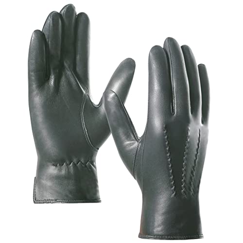 Harssidanzar Herren Italienische Schaffell Lederhandschuhe Vintage Finished Cashmere Gefüttert GM006,Grau,Größe S von Harssidanzar