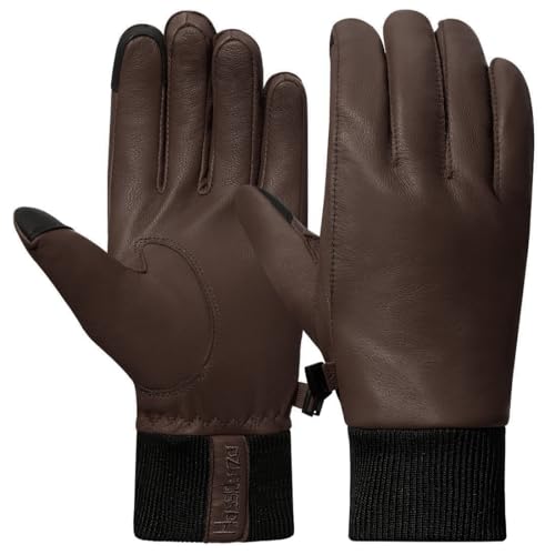 Harssidanzar Herren Lederhandschuhe mit Fleece gefüttert für kaltes Wetter, Winter Warm Goatskin Touchscreen Handschuhe HM002EU,Braun, Größe XL von Harssidanzar