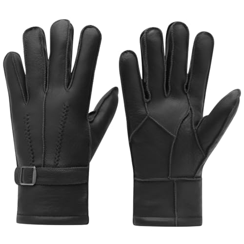 Harssidanzar Herren Winter Lederhandschuhe Hirschleder Handschuhe Soft Shearling gefüttert Winter Wärme Fahren SM042EU,Schwarz,Größe XXL von Harssidanzar