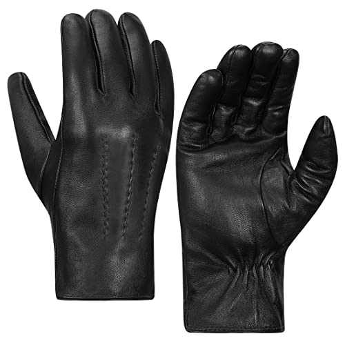 Harssidanzar Lederhandschuhe für Herren,Winter Kaninchenfell gefütterte weiche Echtlederhandschuhe KM047EU, Schwarz, Größe XL von Harssidanzar