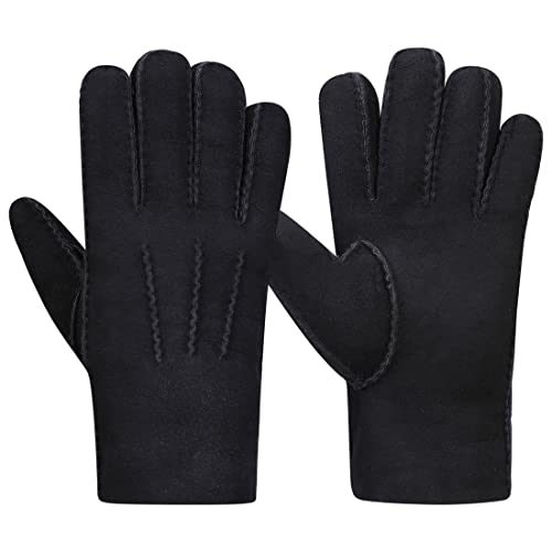 Harssidanzar Winter Herren Lederhandschuhe,Wildleder Lammfell Shearling Dicke Wolle Gefüttert Beheizte Warme Winter Kaltwetter Kleid Fahrhandschuhe KM043EU, Schwarz, Größe S von Harssidanzar