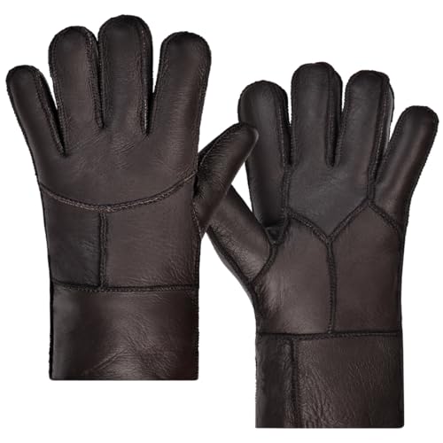 Harssidanzar Winter Lederhandschuhe, warme Shearling Wolle gefüttert für Männer Winter kaltes Wetter Handschuhe KM053EU,Braun,Größe L von Harssidanzar