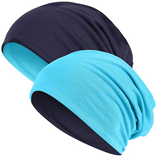 Hatstar®2in1 Reversible Unisex Beanie | Damen und Herren Mütze | Übergangsmütze für Frühling und Sommer | SoftTouch Poly - Baumwolle | leicht & weich (2 in 1 türkis/Navy) von Hatstar