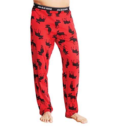 Hatley Herren Jersey Pajama Pants Pyjamaunterteil, Elch auf Rot, L von Little Blue House