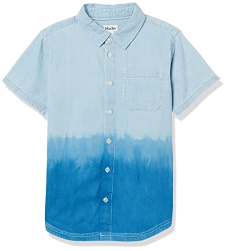 Hatley Jungen Kurzärmeliges Hemd mit Knopfleiste T-Shirt, Denim Dip Dye, 7 Jahre von Hatley