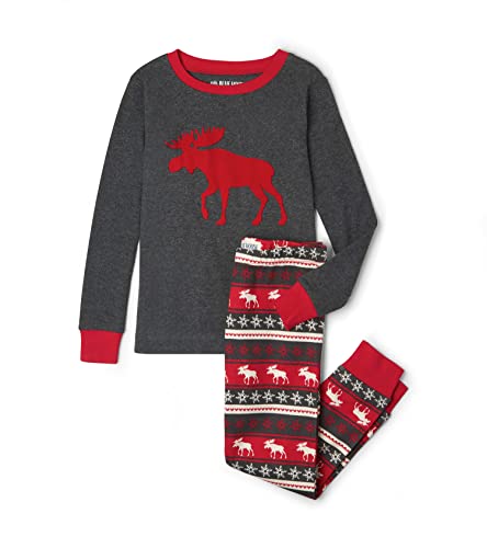 Little Blue House by Hatley Damen Bear Family Pyjamas Zweiteiliger Schlafanzug, Grau (Kid's Long Sleeve Appliqué Pyjama Set-Moose Fair Isle 020), XX-Large (Herstellergröße: 10 Jahre) von Little Blue House