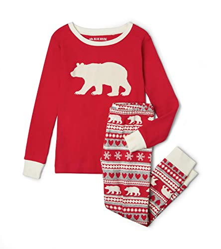 Hatley Damen Moose Family Pyjamas Zweiteiliger Schlafanzug, Rot (Kid's Long Sleeve Appliqué Pyjama Set-Bear Fair Isle 600), Large (Herstellergröße: 6 Jahre) von Little Blue House