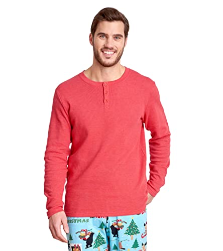 Hatley Herren Long Sleeve Waffle Henley Pyjamaoberteil, Holiday Red, X-Large von Hatley