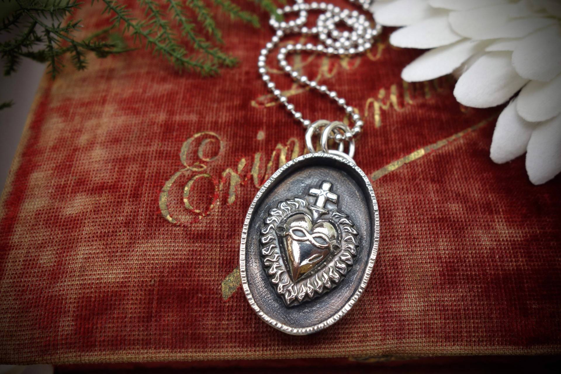 Silver Pendant ‚You Are Sacred', 925 Sterling Silver, Handmade, Sacred Heart von HatmakerJM