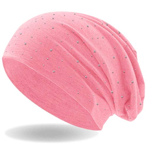 Hatstar Damen Beanie Mütze | mit edler Strass Nieten Applikation | Mädchen Mütze | elastisches Slouch Long Beanie | leicht und weich (rosa) von Hatstar