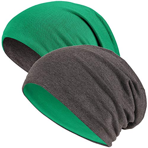 Hatstar® 2in1 Reversible Unisex Beanie | Damen und Herren Mütze | Übergangsmütze für Frühling und Sommer | SoftTouch Poly - Baumwolle | leicht & weich (dunkelgrün/dunkelgrau) von Hatstar