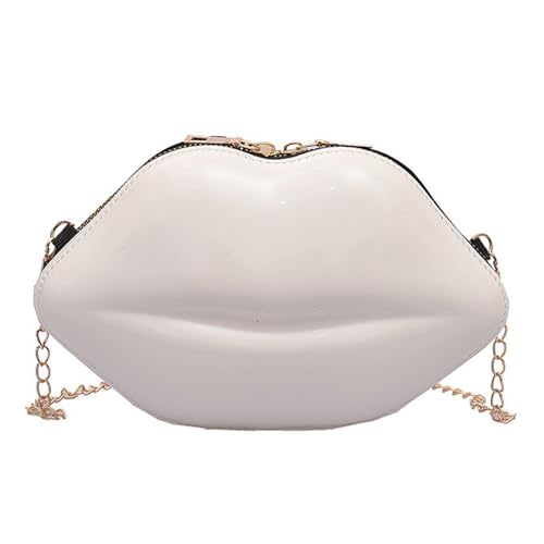 Hattba Crossbdy Umhängetasche in Lippenform, kleine Abendtasche, Handy-Tasche mit Metallkette, für Damen, Lippen-Form, ABS, Crossbdy-Tasche, weiß, One Size Hattba Crossbdy Umhängetasche in Lippenform, kleine Abendtasche, Handy-Tasche mit Metallkette, für Damen, Lippen-Form, ABS, Crossbdy-Tasche, weiß, One Size von Hattba