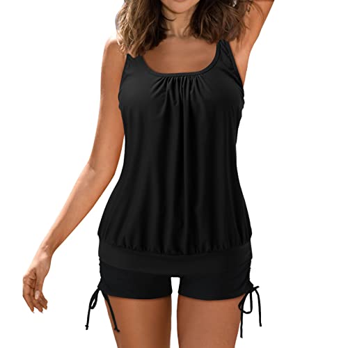 Hauetro Tankini Damen Bademode Bauchweg Set Push Up Bauch Weg Tankini Damen Freizeit Tankini Badeanzug Zweiteiler Tankinis Set Elegant Badeanzüge für Damen Tankini Oberteil mit Kordelzug Unterhosen von Hauetro