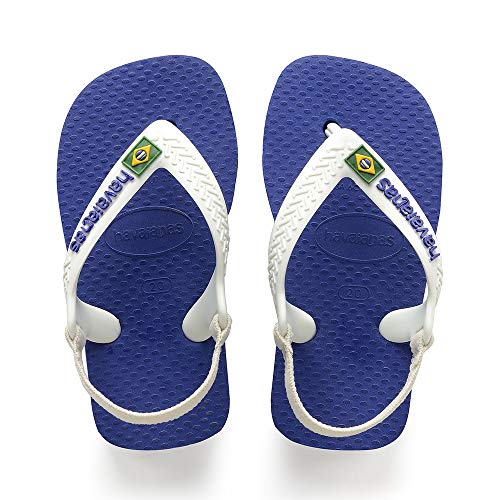 Havaianas Unisex Baby Brasil Logo II Flip flops, Navy Blue / Citrusgelb, 17/18 EU von Havaianas