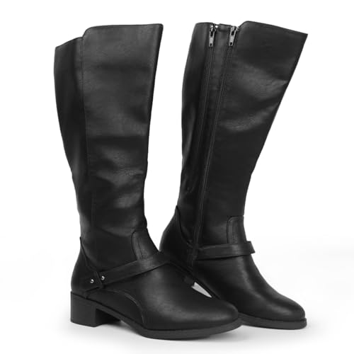 Hawkwell Damen-Reitstiefel mit breiter Wade und doppeltem Reißverschluss, Schwarz Synthetik EU 36 von Hawkwell