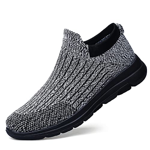 Herren Turnschuhe Slip On Leicht Atmungsaktiv Bequem Freizeit Sneaker, Black Grey, 45 EU von HayleAlvas