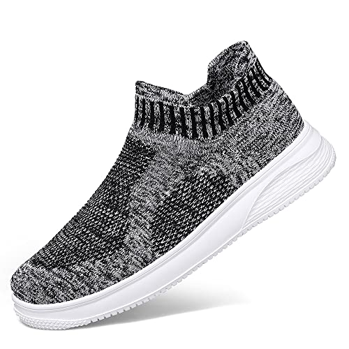 Herren Turnschuhe Walkingschuhe Laufen Slip On Leicht Atmungsaktiv Bequem Sneaker, Weiß grau, 44 EU von HayleAlvas