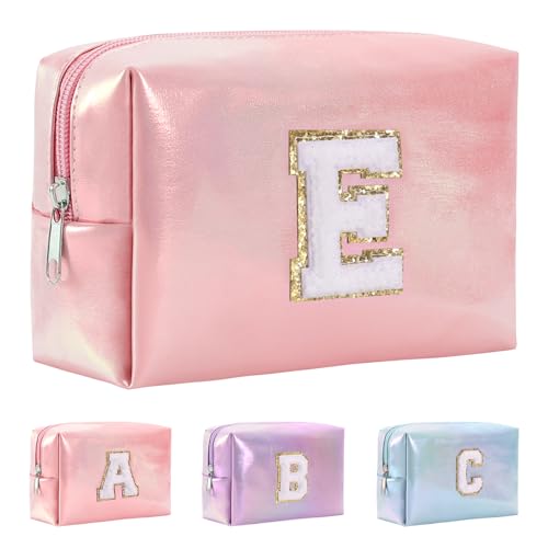 Hbhpov A-Z Make-up-Tasche mit Anfangsbuchstaben, wasserdicht, PU-Leder, Chenille, Reise-Kosmetiktasche, Reise-Kulturbeutel, Geschenk, ideal für Teenager, Mädchen, Frauen, Geburtstag, Freund, Mutter, von Hbhpov