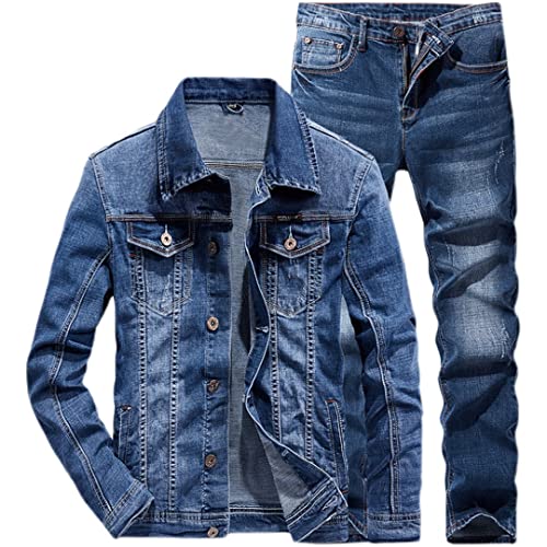 Hcclijo Herren Jeans Sets Einfach Blau Langarm Denim Anzug Zweiteiliger Paar Denim Anzug von Hcclijo