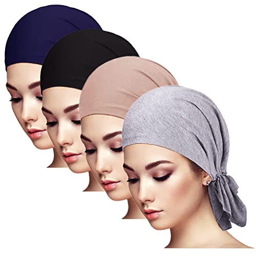 Hcimooy 4 Packungen vorgebundenes Chemo-Kopftuch Beanie Totenkopf-Abdeckkappe für Frauen (S277-2) von Hcimooy