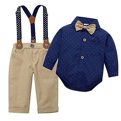 HeMa Island Baby Jungen Bekleidungssets Anzug Kleid Strampler hosenträger Fliege Krawatte Anzug Gentleman Festliche Taufe Hochzeit Langarm Baby Kleikind 3 Monate 6 Jahre(3259B80) von HeMa Island