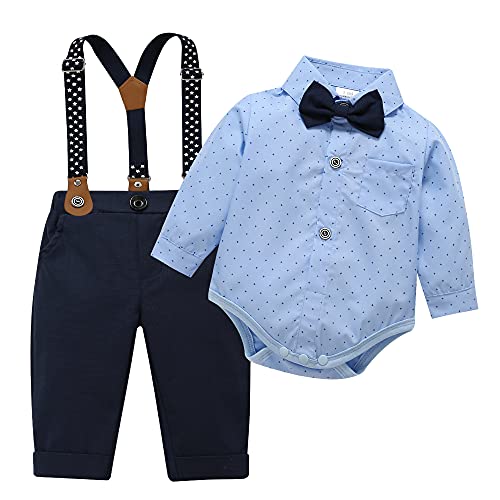 HeMa Island Baby Jungen Bekleidungssets Anzug Kleid Strampler hosenträger Fliege Krawatte Anzug Gentleman Festliche Taufe Hochzeit Langarm Baby Kleikind 3 Monate 6 Jahre(3259LB90) von HeMa Island