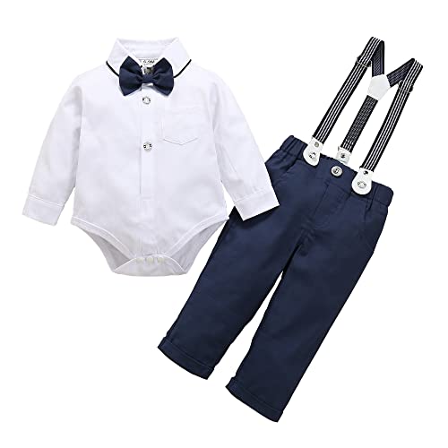 HeMa Island Baby Jungen Bekleidungssets Anzug Kleid Strampler hosenträger Fliege Krawatte Anzug Gentleman Festliche Taufe Hochzeit Langarm Baby Kleikind 3 Monate 6 Jahre(3367W70) von HeMa Island