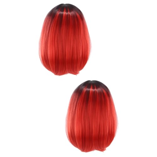 Healeved 2st Frauen Bob Perücke Frauenperücken Kurzes Haar Synthetische Perücken Mit Glattem Haar Toupet Für Frauen Cosplay-haarschmuck Spitzenperücke Kurze Hose Rot Glattes Haar Damen von Healeved