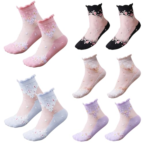 Healife 5 Paar ausgefallene socken mit rüschen damen - Socken transparent damen, Durchsichtige Spitzen-Söckchen, Blumenmuster - Ultradünne Socken Healife 5 Paar ausgefallene socken mit rüschen damen - Socken transparent damen, Durchsichtige Spitzen-Söckchen, Blumenmuster - Ultradünne Socken von Healife