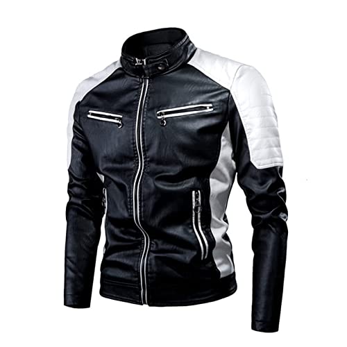 Motorrad Schutzjacke Motocross Für Damen Und Herren, Lederjacke Herren Vintage Thermo Lederjacke Mit Stehkragen Viele Taschen Motorradjacke (Color : Black, Size : L) von Hebezn