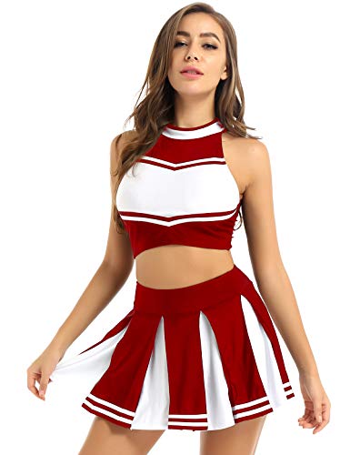 Hedmy Damen Cheerleading Cosplay Uniform Ärmellos Bauchfrei Oberteil mit Mini Faltenrock Halloween Fasching Karneval Verkleidung Rot L Hedmy Damen Cheerleading Cosplay Uniform Ärmellos Bauchfrei Oberteil mit Mini Faltenrock Halloween Fasching Karneval Verkleidung Rot L von Hedmy