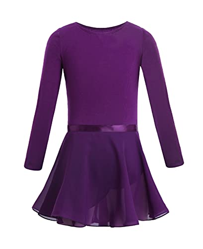 Hedmy Mädchen Ballettkleid Tanzbody Ballettkleidung Balletttrikot Tanzkleid Tanzbody mit Chiffon Rock Tütü für Kinder 2-14 Jahre Dunkel Lila 110-116 von Hedmy